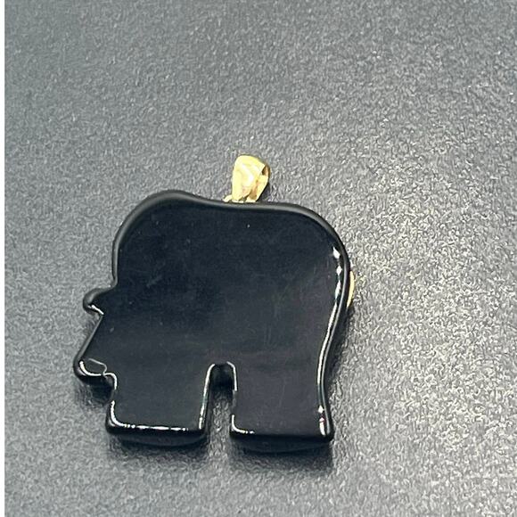 Designer 1 1/4" 14K Gold Carved
Onyx Elephant with Red Ruby Eyes
Pendant - Picture 6 of 12